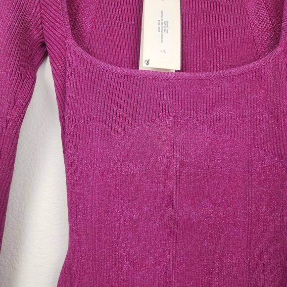 Retrofete Elodie Dress Metallic Orchid Midi Bodycon Long Sleeve XXS Sample - Picture 2 of 9